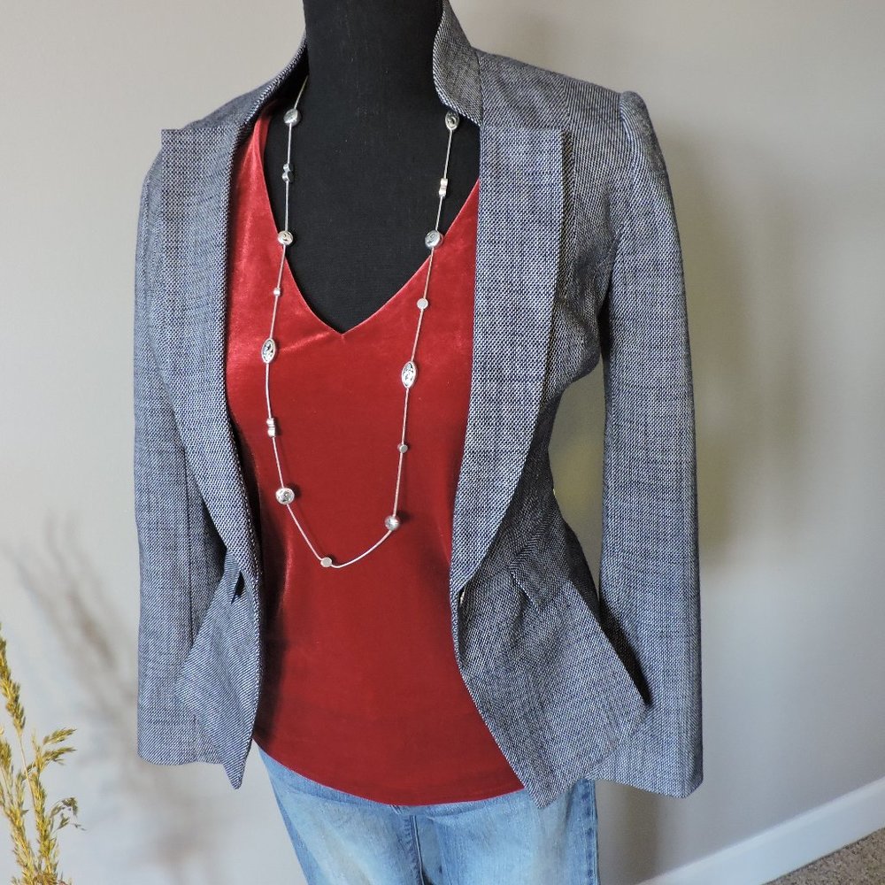 Gorgeous Blue and White A Line Jacket with Pleated Back